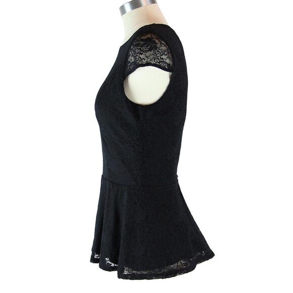 Guess Women Blouse Black Floral Lace Peplum Button Down Back Top US S EU 36 - Picture 3 of 8